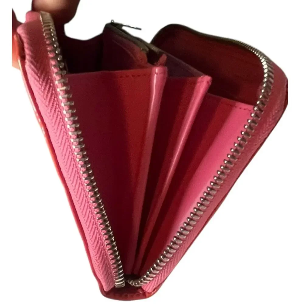 Dior Pink Patent Leather Cannage Quilted Zip Around Wallet 2016